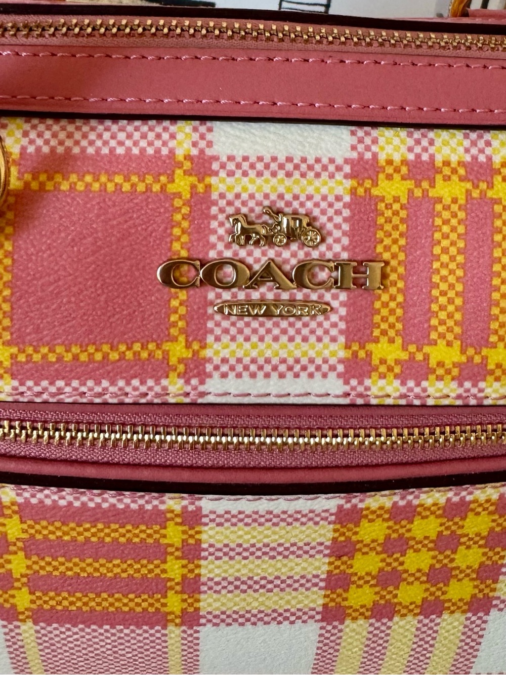 Coach Garden Plaid Rowan Top Handle Satchel/Crossbody in TAffy LIMITED EDITION - Picture 4 of 16